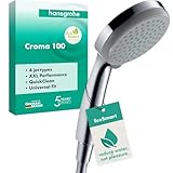 hansgrohe Croma 100 - wassersparender Duschkopf 9 l/min (EcoSmart), Handbrause mit 4 Strahlarten, runde Duschbrause (100 mm), Sparduschkopf mit Antikalk-Funktion, Chrom, 28537000