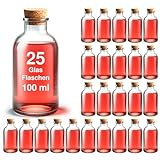 casavetro 100 ml mini Glasflaschen mit Korken 25 st, kleine Flaschen zum befüllen Mini-TR Glasflasche klar Likörflaschen (25 x 100 ml-Korken)