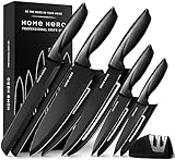 Home Hero Messerset mit Messerschärfer - Scharfe Küchenmesser Set - Messerblock Kochmesser Set Edelstahl Messer Set (5-tlg mit Scheide - Schwarz)